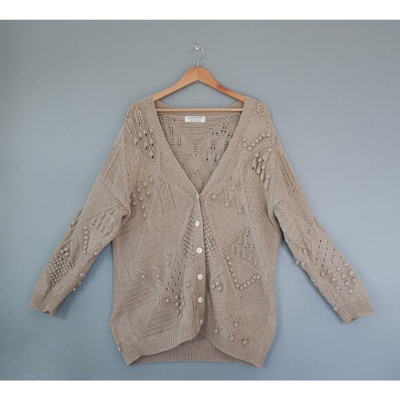 VTG 90s JAEGER Women Hand Knit Bobble Chunky Cardigan L Whimisgoth Fairy Grunge - Picture 12 of 16